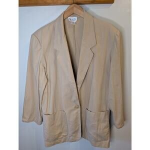 Milagro Women's Beige Linen Blazer Vintage Single Button Shoulder Pads Size 8